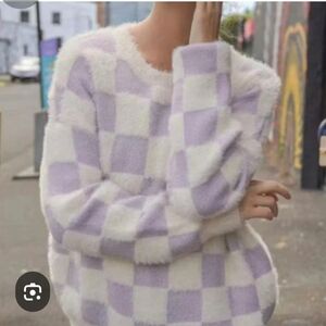 Cozy Lavender Checkered Sweater Sz L